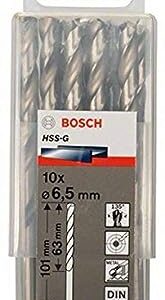 Bosch Professional Metal Drill Bits HSS-G With Diameter 6.5mm, Working Length- 63mm, Total Length- 101mm, Pack Of 10