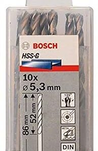 Bosch Professional Metal Drill Bits HSS-G, DIN 338, 5.3mm, Working Length- 52mm, Total Length- 86mm, Pack Of 10
