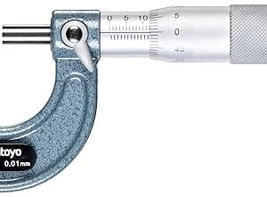 Mitutoyo 103-137 Outside Micrometer, Baked-Enamel Finish, Ratchet Stop, 0-25mm Range, 0.01mm Graduation, -0.002mm