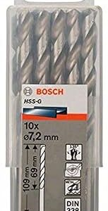 Bosch Professional Metal Drill Bits HSS-G With Diameter 7.2mm, Working Length- 69mm, Total Length- 109mm, Pack Of 10