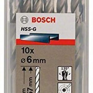 Bosch Professional Metal Drill Bits HSS-G With Diameter 6mm, Working Length- 57mm, Total Length- 93mm, Pack Of 10