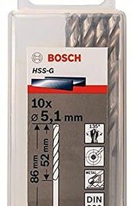 Bosch Professional Metal Drill Bits HSS-G, DIN 338, 5.1mm, Working Length- 52mm, Total Length- 86mm, Pack Of 10