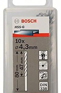 Bosch Professional Metal Drill Bits, HSS-G With Diameter 4.3 mm, Working Length 47mm, Total Length – 80mm, Pack Of 10