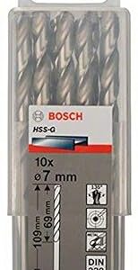 Bosch Professional Metal Drill Bits HSS-G With Diameter 7 mm, Working Length- 69mm, Total Length- 109mm, Pack Of 10