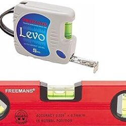 FREEMANS Plastic and Aluminium Levo 5 m:16 mm Measuring Tape + 30 cm Magnetic Spirit Level, Red and Grey