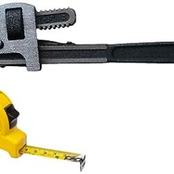 STANLEY STHT36127-812 5 Meter Plastic Short Measuring Tape (Yellow)+STANLEY 71-642 12”/300mm Stilson Type Pipe Wrench