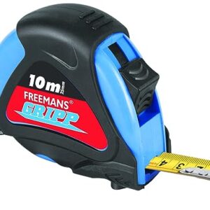 FREEMANS GRIPP 10m:25mm Steel Inchi Measuring Tape (Blue) with Click Action Front Lock and Belt Clip