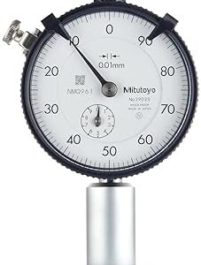 Mitutoyo 7222 Dial Depth Gauge, Indicator Type, 0-10mm Range, 0.01mm Graduation, -0.015mm Accuracy, 10mm Stroke, 16mm Dia. Base, With Needle Probe