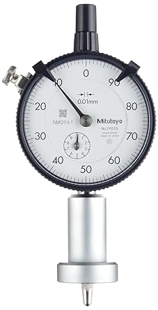 Mitutoyo 7222 Dial Depth Gauge, Indicator Type, 0-10mm Range, 0.01mm Graduation, -0.015mm Accuracy, 10mm Stroke, 16mm Dia. Base, With Needle Probe