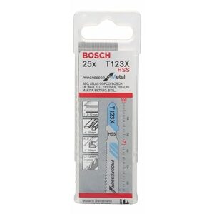 Bosch Professional Jigsaw Blades T 123 X, Blade Length 100Mm, Suitable For Thin To Thick Sheet Metals(1.5-10 Mm), Pipes + Profiles Including Aluminium (Dia<30 Mm), Pack Of 25