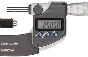 Mitutoyo 293-231-30 LCD Coolant Proof Micrometer, Ratchet Stop, SPC Output, 0.001mm Resolution, 25-50mm Range