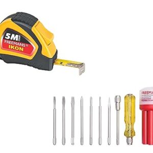 FREEMANS Ikon 5m:19mm Auto-lock Measuring Tape + TK08 Magnetic Screw Driver Tool Kit (8pcs) for home/multipurpose use