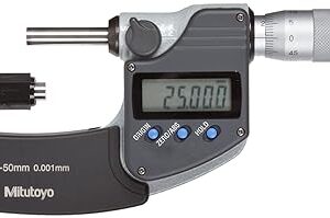 Mitutoyo 293-241 Coolant Proof LCD Micrometer, Ratchet Stop, 25-50mm Range, 0.001mm Graduation, -0.001mm Accuracy, Without SPC data output