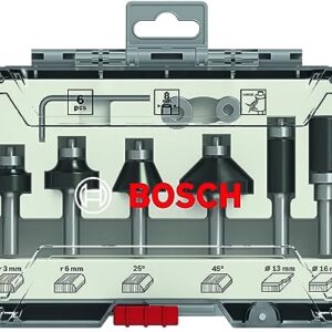 Bosch Professional 6 Pcs Router Bit Set With Trim & Edging Bits, 8Mm Shank Bits, Suitable For Gof 130 Router