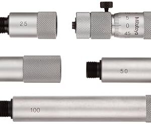 Mitutoyo 137-207 Tubular Vernier Inside Micrometer, Extension Rod Type, Carbide Tipped Face, 50-300mm Range, 0.01mm Graduation, -0.014mm Accuracy, 5 pcs Extension Rods