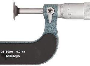 Mitutoyo 123-101 Disk Micrometer, Ratchet Stop, 0-25mm Range, 0.01mm Graduation, -0.004mm Accuracy