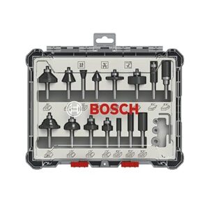 Bosch Professional 15 Pcs Router Bit Set With Mixed Bits, 1/4″ Shank Bits, Suitable For Gkf Palm Router