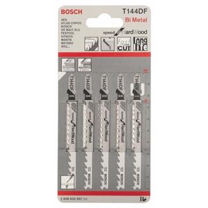 Bosch Professional Jigsaw Blades T 144 Df, Speed For Hardwood, Blade Length 100Mm, Suitable For Ground Hardwood And Softwood (5-50 Mm), All Types Of Laminates, Pack Of 5