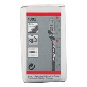 Bosch Professional Jigsaw Blades T 119 Bo, For Cuve Cuts, Blade Length 83Mm, Suitable For Softwood(2-15 Mm), Ply, Chipboard, Wood Core Ply, Fibre Boards, Pack Of 100
