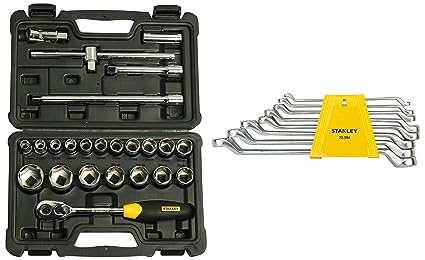 STANLEY STMT72795-8 1/2-inch Drive Metric Socket Set (Pack of 24) With STANLEY 70-394E Matte Finish Chrome Shallow Offset Ring Spanner (Pack of 8)