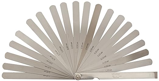 Mitutoyo 184-304s, thickness gage/feeler gage, 0.05mm to 1mm, 20 leaves, straight, 150mm long leaves