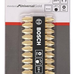 Bosch Professional Extra Hard, Double Ended Screwdriver Bits, Type Ph2-Ph2, Length 45mm, Gold, Pack Of 10