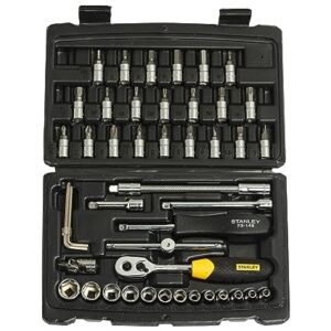 STANLEY STMT72794-8-12 1/4-Inch Square Drive Metric Socket Set (46-Pieces) with STANLEY STHT62511-8 9-Way Screwdriver Set with Storage Case