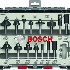 Bosch Professional 15 Piece Router Bit Set, With Mixed Bits, Shank Size 8mm, Suitable For Gof 130 Router