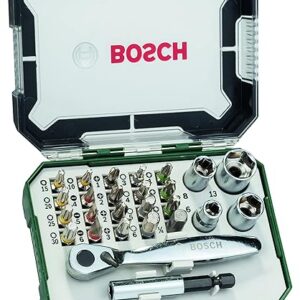 Bosch 2607017322 Metal Screwdriver Bit and Ratchet Set (Multicolor, 26-Pieces)