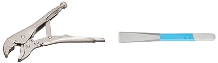 Taparia 1641N-10 Curved Jaw Vice Grip Plier & 102 Steel (16mm) Cutting Edge Octagonal Chisel (Blue and Silver) Combo