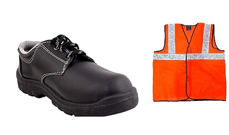 Krost Industrial Steel Toe PVC Moulded Safety Shoes with Freebie Safety Jacket. (7") Black