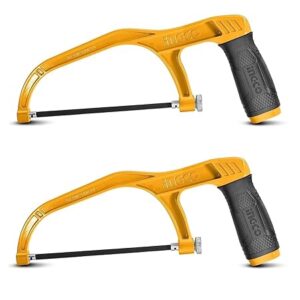 INGCO 2PCS PACK Mini Hacksaw, 150mm (6″) Hand Saw, Comfortable Handle Aluminium Body With 2 pcs Blade for Metal, Wood, PVC Pipes