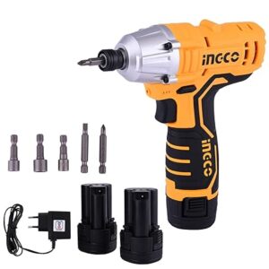 INGCO CIRLI1201 Lithium-ion Impact Driver Cordless High Torque 100 Nm 1/4 Inch Portable 12 V Grip Handle 2000 RPM for Home Improvement & Industrial Use