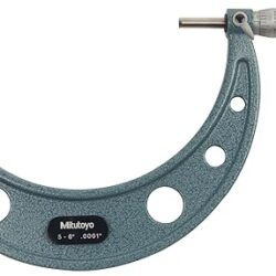 Mitutoyo 103-220 Outside Micrometer, Baked-enamel Finish, Ratchet Stop, 5-6″ Range, 0.0001″ Graduation, -0.00015″ Accuracy