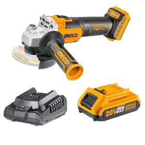 Ingco 20V Cordless Angle Grinder Machine,Cutter machine with 2.0Ah Battery and a Fast Charger, Variable Speed Angle Grinder Brushless Motor, M10,3000/8500rpm