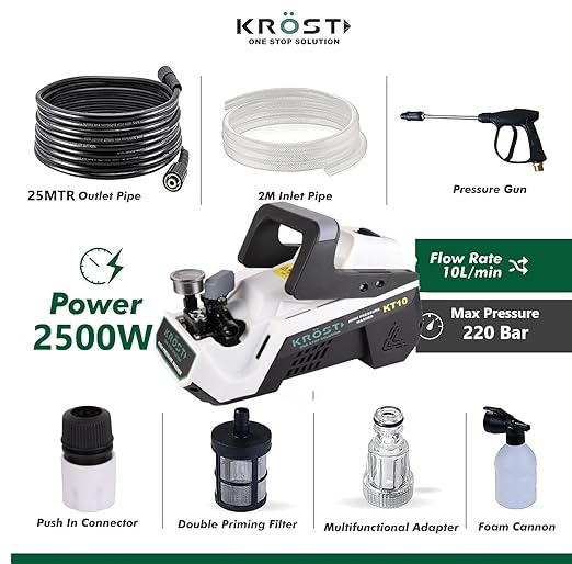 KROST 2500 Watt, Pressure 220 BAR Washer High Pressure Pump with 25mtr Pipe,Heavy Duty Deep-Cleaner Washing Machine for Cars, Bikes, Floor & Home | Copper Winding (Pressure Washer with 75FT Pipe) - Image 3