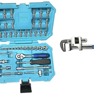 Taparia SA46 Steel Socket Set (Blue, 46-Pieces) & 1272-10 Stillson Type Pipe Wrench