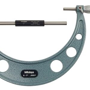 Mitutoyo 103-221 Outside Micrometer, Baked-enamel Finish, Ratchet Stop, 6-7″ Range, 0.0001″ Graduation, -0.0002″ Accuracy