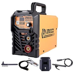 INGCO ING-MMA1602 Inverter MMA Welding Machine LCD Display 240V IGBT Technology Electric Welder with Electrode Holder Earth Clamp Wire Brush Hemet & Cable - Black/Orange
