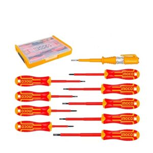 Ingco 10 Pcs Insulated Hand Tools Set, with Test Pencil 1000V VDE Electrician Screwdriver in Stackable Box