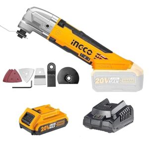 INGCO Cordless Multi-Tool, DIY Oscillating Multi-Tool With Battery and Charger, With 8Pcs Accessory Kit for Cutting/Sawing/Polishing/Grinding