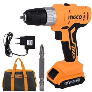 INGCO CDLI1222 Lithium-ion Cordless Drill 12 V Angle Drill 2 Speed Gear 15+1 Torque Settings 1.5 Ah Battery CR-V Bit Grip Handle Compact Kit for Drill Wood Metal Home Improvement & Industrial Use