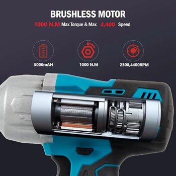 Krost Pro 1000Nm Torque Cordless Impact Wrench with 37V Dual Battery Kit