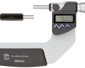 Mitutoyo 293-243 Coolant Proof LCD Micrometer, Ratchet Stop, 75-100mm Range, 0.001mm Graduation, -0.002mm Accuracy, Without SPC data output
