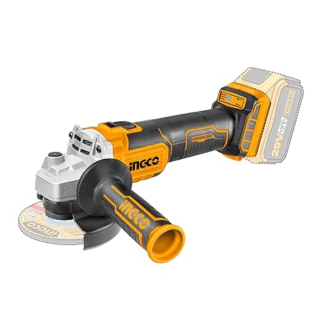 INGCO Cordless Angle Grinder, Brushless Motor, 20V Lithium-ion Angle Grinder(NOT INCLUDES BATTERY AND CHARGER), M10 | 3000/8500rpm, Power Grinder for Cut Through Metals, PVC Pipe, or Sharpen Tools