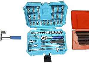 Taparia SA46 Steel Socket Set (Blue, 46-Pieces) & KI10V Allen Key Set & 1272-10 Stillson Type Pipe Wrench