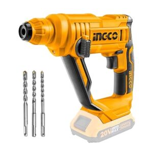 Ingco Cordless Rotary Hammer, 20V Lithium-Ion Hammer Drill for Home Use, 5100 BPM, 2 Mode Operation, 1.5J, Rotary Hammer With SDS-plus Drill Bits (Tool Only)