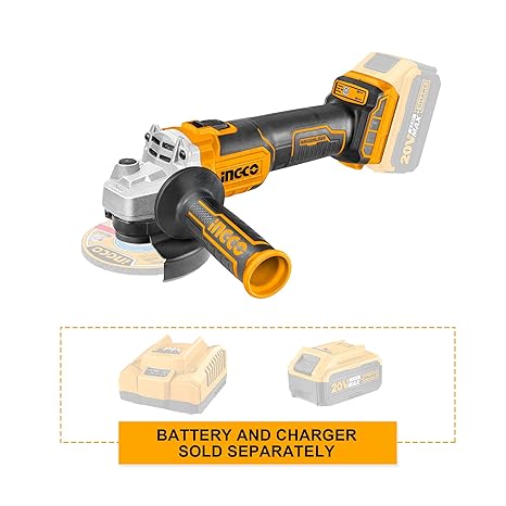 INGCO Cordless Angle Grinder, Brushless Motor, 20V Lithium-ion Angle Grinder(NOT INCLUDES BATTERY AND CHARGER), M10 | 3000/8500rpm, Power Grinder for Cut Through Metals, PVC Pipe, or Sharpen Tools - Image 7