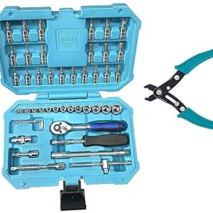 Taparia SA46 Steel Socket Set (Blue, 46-Pieces) & Taparia WS 05 Steel (130mm) Wire Stripping Plier (Green and Black)