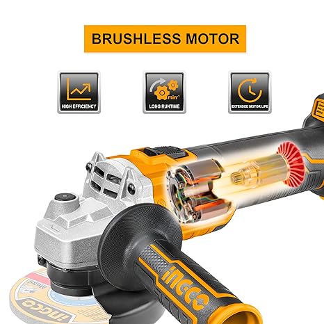 INGCO Cordless Angle Grinder, Brushless Motor, 20V Lithium-ion Angle Grinder(NOT INCLUDES BATTERY AND CHARGER), M10 | 3000/8500rpm, Power Grinder for Cut Through Metals, PVC Pipe, or Sharpen Tools - Image 3